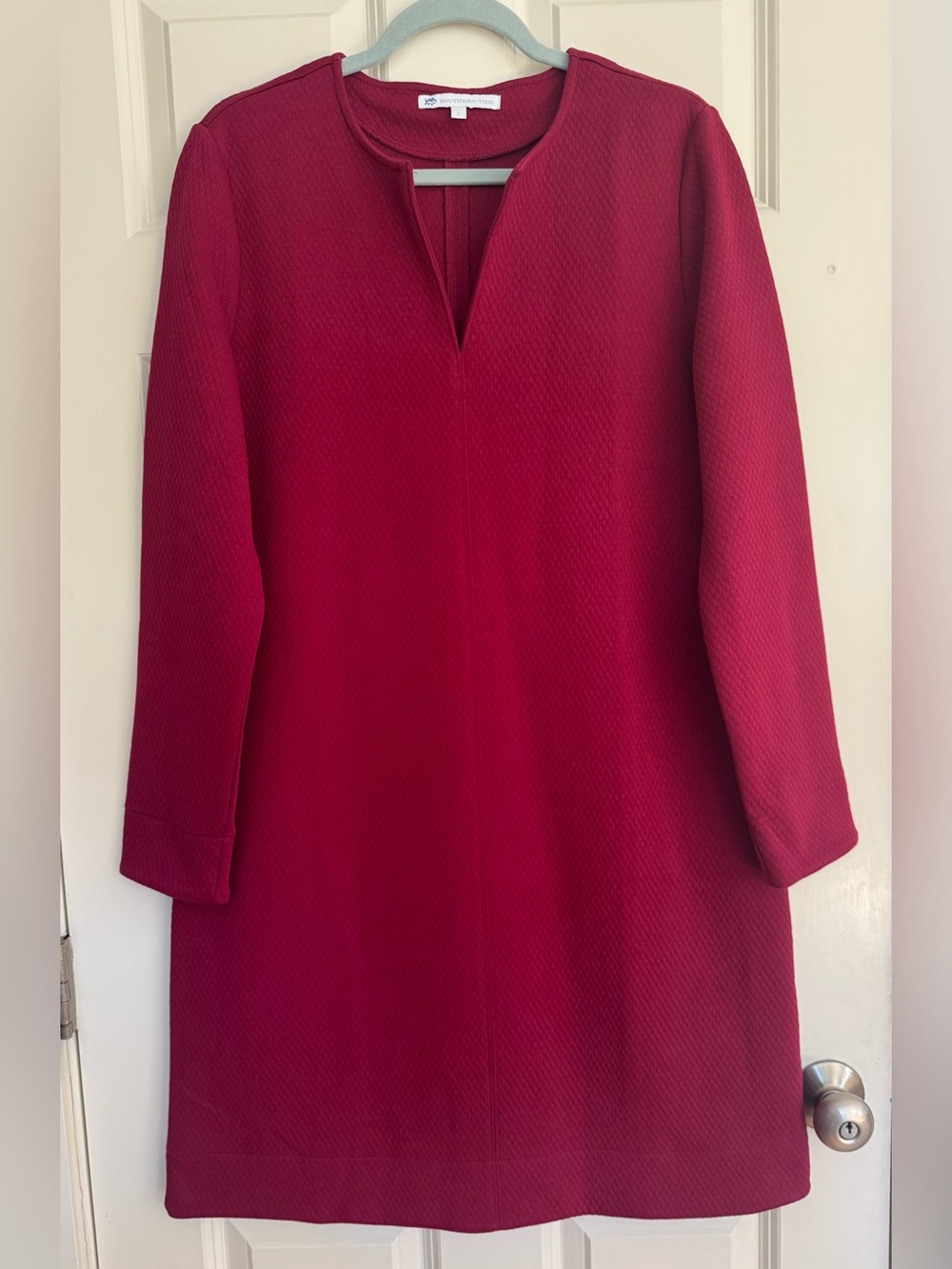 Southern Tide Cady Jacquard textured v-slit neck long sleeve dress women’s L